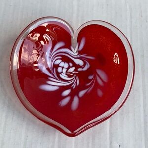 Glass Eye USA red heart shaped art glass candy dish Valentine's Day